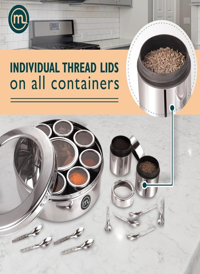 Mishaa Steel 12-in-1 Extra Large Multipurpose Storage Containers | Airtight Stainless Steel Masala Spice Box for Herbs, Mouth Freshener & Dry Fruits | See-Through Threaded Lid - Image 2
